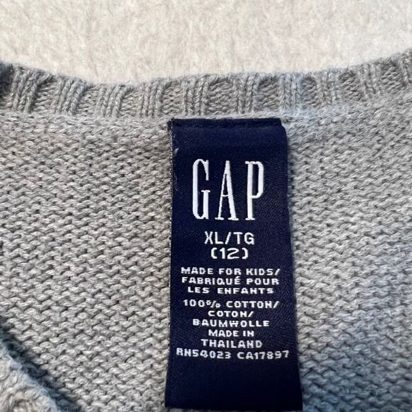 Gap Youth Boys Gray Stripe 100% Cotton Crewneck Long Sleeve Sweater Sz XL-12 - Picture 6 of 9